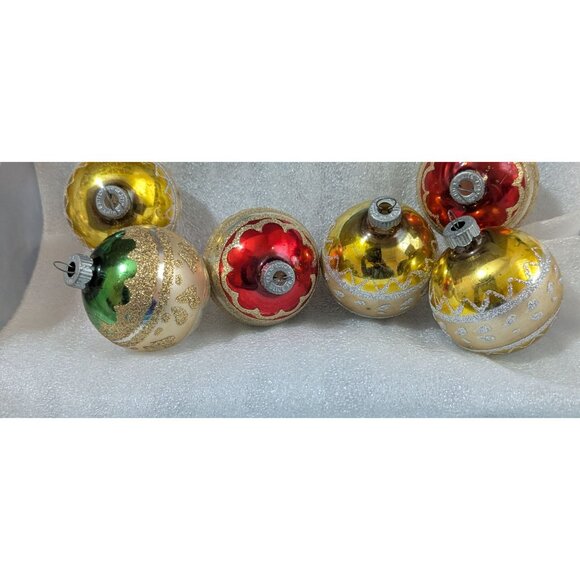 Vintage Shiny Brite Hand-Decorated Christmas Ornaments Set Of 6 Gold & Red Balls - Picture 2 of 5